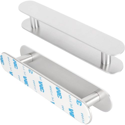 Tianyi-Milti Lot De 2 Poignées De Porte Autocollantes En Acier Inoxydable Brossé 304 [Argenté] Poignée D'armoire Design Sans Perçage Pour Portes Et Tiroirs, Adhésif 3m De Qualité Supérieure