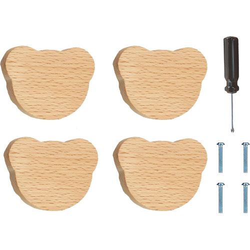 Tianyi-Boutons D'armoire En Bois Pour Chambre D'enfant, Lot De 4 Boutons En Bois, Boutons De Meubles En Boispoignées De Meuble En Bois, Poignées De Meuble En Bois Animals Ours