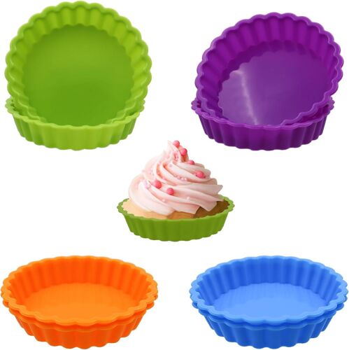 Jexnovashop-8 Pièces Moulle Tartelettes Mini Moules À Tarte En Silicone Rond Antiadhésifs Moules À Gâteaux Moules À Mini Quiche Pour Cupcakes, Muffins, Pain, Pâtisserie, Chocolat (4 Pouces)
