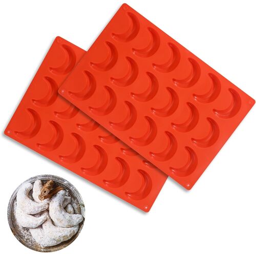 Kalanka-Lot De 2 Moule À Pâtisserie Silicone,Moule En Silicone,Moules À Croissant À La Vanille, Moules À Chocolat, Moules À Gâteau À Croissant À La Vanille Pour Accessoires De Pâtisserie