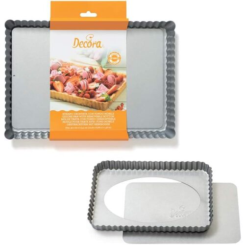 Jexnovashop-Decora, 0070027 Moule Pour Tarte De Dimensions 32 X 22 X 3,5 Cm, Avec Fond Amovible En Acier Antiadhésif, Rectangulaire, Facilite Le Démoulage Des Gâteaux, Design Professionnel.