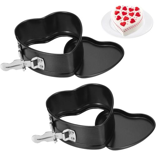 Jexnovashop-Lot De 2 Moules À Charnière En Forme De C?ur 10 Cm, Mini Moule À Gâteau Avec Revêtement Antiadhésif, Petits Moules À Gâteau Avec Fond Plat Pour La Cuisson De Gâteaux, Noir