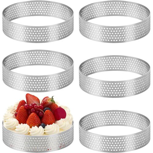 Jexnovashop-6 Pièces Ø 8 Cm Cercle À Pâtisserie, Cercle À Tarte Perforé En 430 Acier Inoxydable, Moule À Tartes Pâtisseries Mini Gâteaux Mini Pizzas Muffins