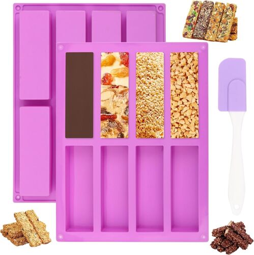 Ershi-2 Pièces Moule Barre De Céréales, Moule Silicone Rectangulaire 8 Cavités, Moule Silicone Patisserie Antiadhésifs, Moules À P[2457]