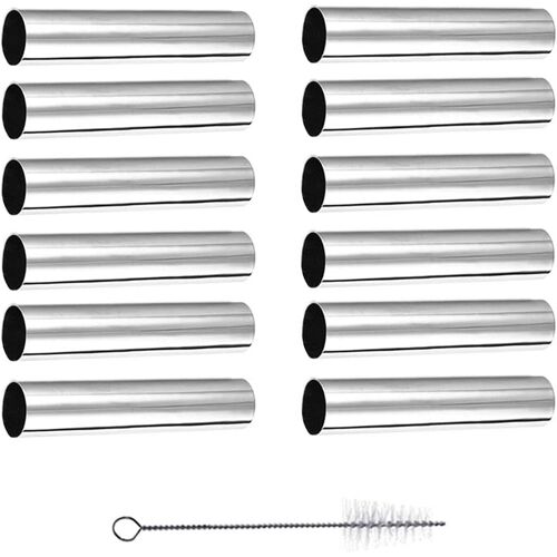 Jexnovashop-Tube Inox Cuisine Moules À Pâtisserie 12 Pièces Pour Pain De Corne Tube De Gâteau Tube Moule En Corne Crème Moule De Cuisson Avec Brosse De Nettoyage,12.7cm