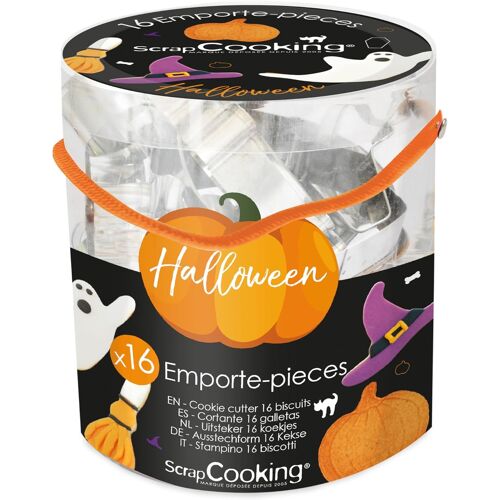 Seau De 16 Emporte-Pièces - En Fer Blanc Apte Au Contact Alimentaire - Découpoirs Pâtisserie, Gâteaux - Citrouille, Chat, Chapeau Magique - 2026