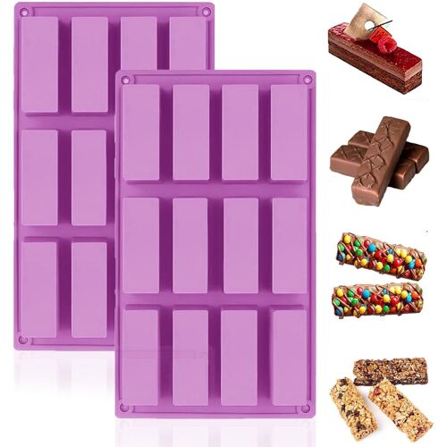 Jexnovashop-Moule Financier Silicone, Moule Rectangulaire Patisserie Pour Gâteau, Barre De Chocolat Et Granola, Biscuits (12 Cavités, Violet)
