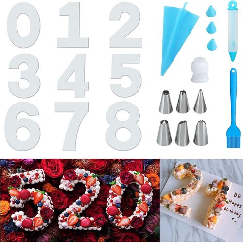 Jexnovashop-Moules À Gâteaux Numériques En Acryliques, Moulle Number 0-9 Cake Gabarit Avec Kit Patisserie De 18 Pièces Pour Crème De Gâteau Aux Fruits Gâteau De Mariage Gâteau D'anniversaire (14 Pouc