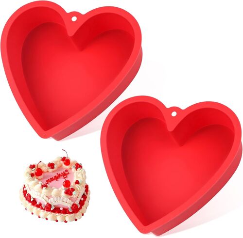 Kalanka-2 Pcs Moule Gateau Coeur, 25cm Moule Silicone Coeur, Sans Bpa - Antiadhésif Moule Coeur Gateau - Pour Saint Valentin Gâteau, Cheesecake, Puddings