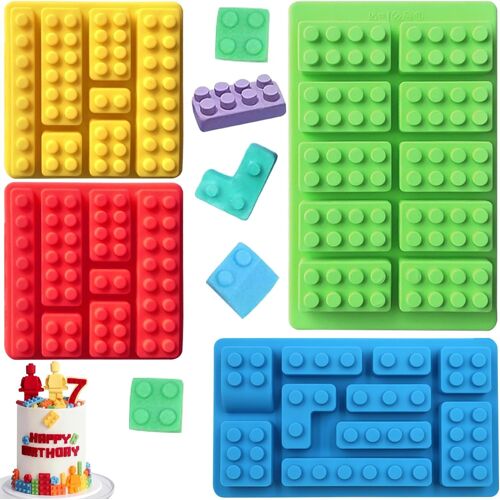 JEXNOVASHOP-4 Pièces Moule à Chocolat en Blocs de Construction, Moule en Silicone pour Robots, Moules à Bonbons à Gummy, pour Bonbons, Chocolats, Gelée, Outils de Décoration de Gâteaux
