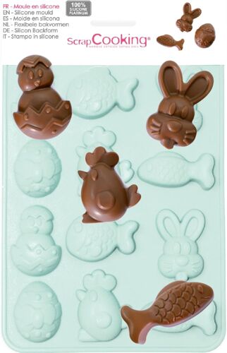 Ershi-- Moule Silicone Chocolats De Pâques - 12 Formes Animaux De Pâques : Lapin, Poule, Poisson Pour Chocolats & Gâteaux - Ustens[1632]