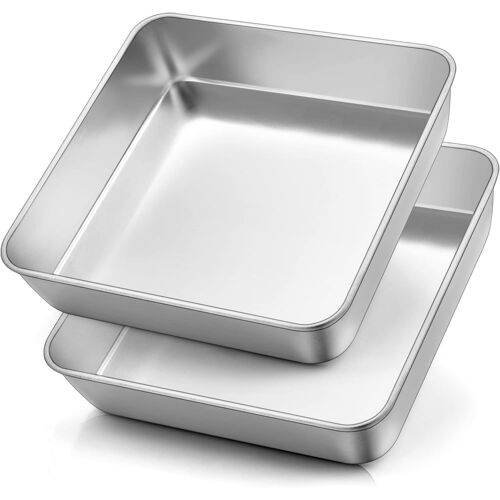 Jexnovashop-Lot De 2 Moules À Gâteau Carrés, En Acier Inoxydable, 21 X 21 X 5 Cm, Durables, Parfaits Pour Brownie/Lasagnes/Gâteaux, Faciles À Nettoyer Et Passent Au Lave-Vaisselle