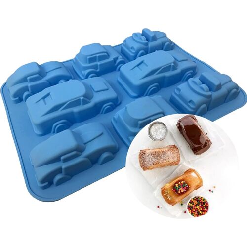 Ershi-Moule À Gâteau En Silicone 8 Cavités Forme De Rainure De Voiture - Antiadhésif Moules À Forme Spécifique De Cuisine Moule En[548]