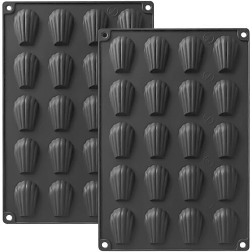 Jexnovashop-2 Pièces Moule A Madeleine, 20 Cavités Petits Moule Madeleine Silicone Antiadhésifs Pour Mousse Chocolat Muffin Pudding¿Noir¿
