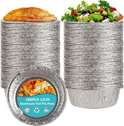 Jexnovashop-Lot De 100 Plats À Tarte Ronds En Aluminium De 12 Cm Jetables Pour Pukka, Bergers, Steak, Tartes, Quiches, Pâtisseries Et Gâteaux