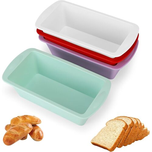 Jexnovashop-Lot De 4 Moules À Cake En Silicone - Mini Moules Rectangulaires Antiadhésifs 20 X 9,5 X 5,5 Cm - Pour Pain, Gâteau, Pain De Mie, Financiers - Compatibles Avec Four Et Friteuse Sans Huile