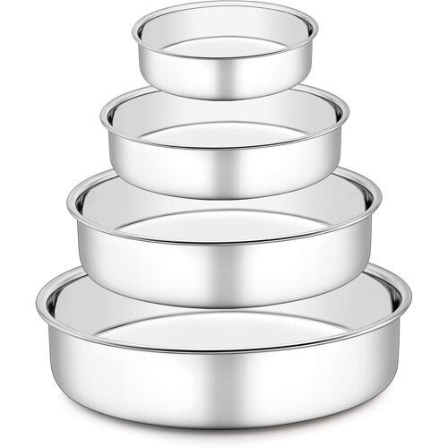 Jexnovashop-Lot De 4 Moules À Gâteau Ronds En Acier Inoxydable - 10/16/20/24 Cm - Sain Et Non Toxique - Poli Brillant - Facile À Nettoyer Et Passe Au Lave-Vaisselle