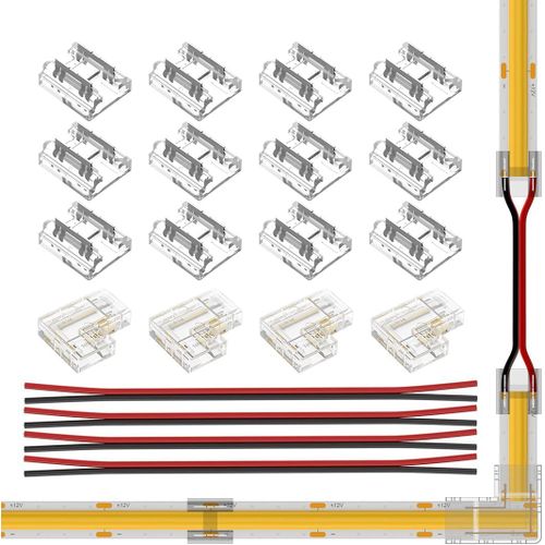 TIANYI-COB 2pin 8mm LED connecteur kit 12pcs Transparenz connecté 4pcs L-Shaped connecté 4pcs 15cm longue 20AWG câble d'extension pour soudure sans fente et bande monochrome connecteur d'angle