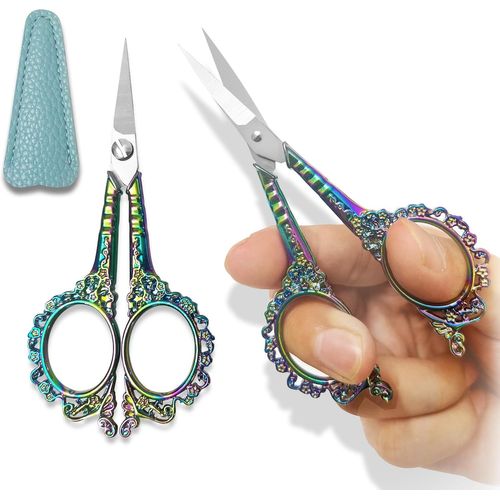 Teppd-1 Pièces Ciseaux, Ciseaux Polyvalents, Acier Inoxydable Ciseaux, Style Vintage Avec Couverture En Cuir Pu Pour Les Travaux D'aiguilletage, Les ?uvres D'art, L'utilisation Quotidienne (Titane Co