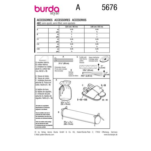 Patron Burda 5676 - Housse Et Pantoufles