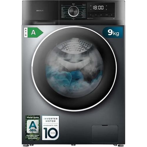 Cecotec Lavadora 9 Kg Carga Frontal Bolero Dresscode 9500 Inverter Steel A. 1900 W, 1400 rpm, Motor Inverter Plus, Bajo Consumo, 16