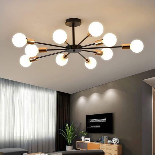 Subzonal-Spoutnik Plafonnier, 10 Light E27 Modern Suspension Luminaire Lustre Noir Industriel Chandelier Grand Lustres Plafonnier Éclairage De Plafond Pour Cuisine Chambre Salon Salle À Manger