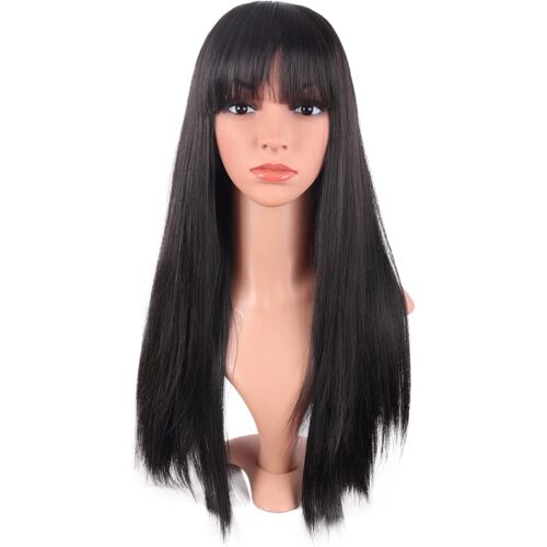 Tianyi-24 Pouces/60 Cm Longue Droit Avec Frange Synthétique Cheveux Heat Résistant Pour Fête Cosplay Perruque (Brunâtre Noir)