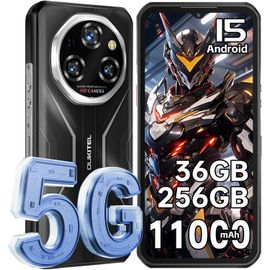 OUKITEL WP55 5G Telephone Portable Incassable Android 15 2025, 36GO+256GO/2TO Smartphone Incassable, 11000mAh/33W, 6.6 FHD+ 120Hz, 108MP+32MP Caméra, Dual SIM/NFC/Face ID, Telephone de Chantier Noir