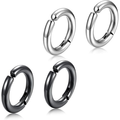 Kalanka-4 Pièces/2 Paires Non-Piercing Boucles D'oreille Clip D'oreille Faux Anneaux D'oreille Pour Hommes Et Femmes, Boucles D'oreilles Homme, Clip Non Piercing, En Acier Inoxydable, 2 Couleurs,10mm