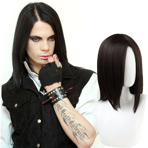 Kalanka-Perruque Raide Longue Noir Pour Hommes 35cm/ 13.78'' Noir Perruque Hommes 70s 80s Déguisement Perruques De Cheveux Pour Disco Fête Quotidien Postiche Halloween Cosplay Carnaval