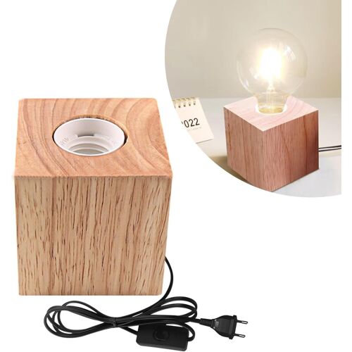 Kalanka-Lampe De Table Cube En Bois, Lampe De Chevet E27 Parfaite Pour Chambre/Salon/Bureau (Sans Ampoule)