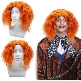 Jum-Perruque Bouclée Orange Perruque Homme Femme Perruque Costume De Chapelier Perruque De Clown Années 70 80 Déguisement Perruque Pour Fête Cosplay Halloween Carnaval (Orange)
