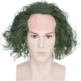 Kalanka-Perruque Synthétique Courte Chauve Pour Homme - Vert Foncé - Moelleuse - Maïs Bouclée - Costume D'halloween - Unisexe