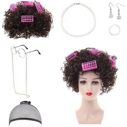 Jum-Ensemble De Perruques Des Années 80 Pour Femme-Costume Des Années 70 Et 80-Perruque Vokuhila-Accessoire De Cosplay-Costume De Carnaval-7 Pièces