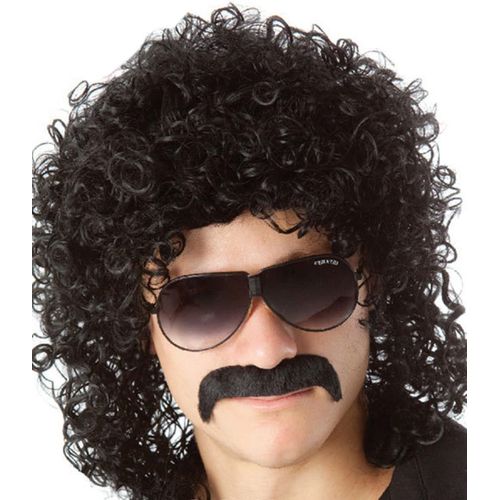 Jum-Perruque De Déguisement Années 70 Années 80 Pour Homme,Bouclée Noire,Coupe Mulet