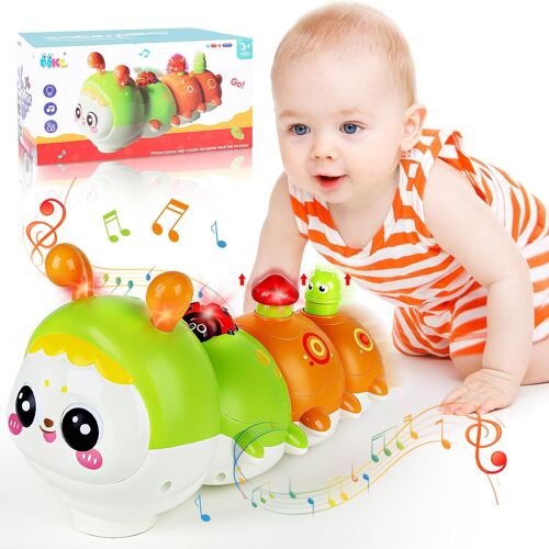 Chenille Musique Jouet sensoriel Bébé, Tummy Time, Chenille Rampante Interactive avec lumières et Musique, Jouets éducatifs pour Les Tout-Petits, Noël et d'anniversaire