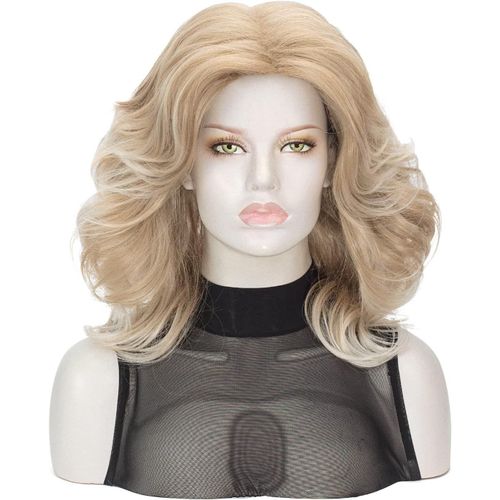 Jum-Perruque Pour Femmes Des Années 80|Hatsune Miku Perruque Pour Plumes Des Années 70 Perruque Farrah Fawcett Perruque Disco Blonde Fête Pour Femmes Accessoires De Mode (Mise En Évidence Dorée)