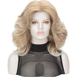 Jum-Perruque Pour Femmes Des Années 80|Hatsune Miku Perruque Pour Plumes Des Années 70 Perruque Farrah Fawcett Perruque Disco Blonde Fête Pour Femmes Accessoires De Mode (Mise En Évidence Dorée)