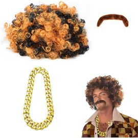 Jum-3pcs Ensemble De Costume Hippie,Déguisement Disco Année 70 80,Accessoires De Costume Hippie Avec Perruque Afro Funky,Accessoires Hippie Pour Carnaval Halloween Ou Fête À Thème Disco