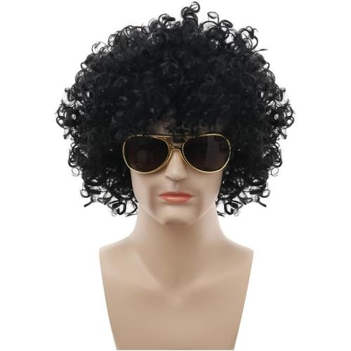 Jum-Perruque Afro Deguisement Hippie Homme,Polypropylène Perruque Afro Funky Des Années 70,Perruque Hippie Costume,Carnaval Halloween Costume,Super Grosse,Noir,Taille Unique