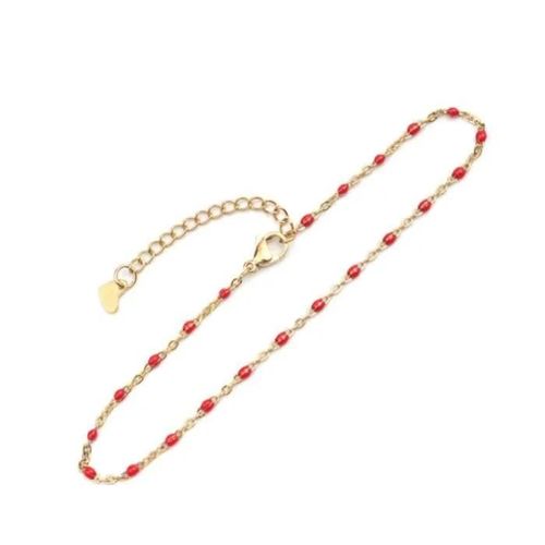 Bracelet Cheville - Gigi2 - Rouge - Plaqué Or - Acier Inoxydable - Ajustable