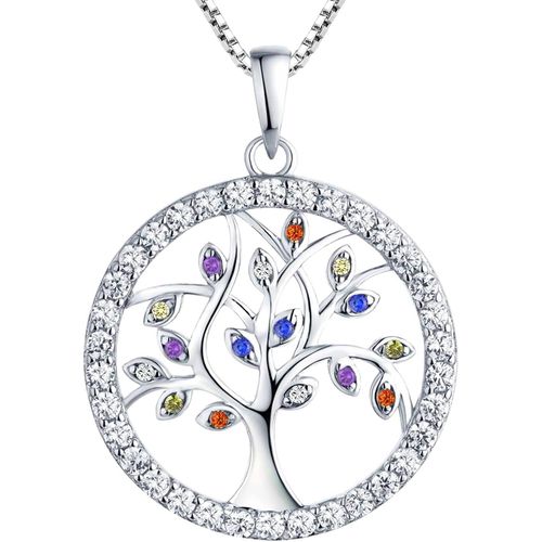 Jum-Collier Arbre De Vie En Argent 925 Pendentif Améthyste/Bleu/Vert/Blanc Oxyde De Zirconium Bijoux Pour Femmes,Chaîne 45-50cm
