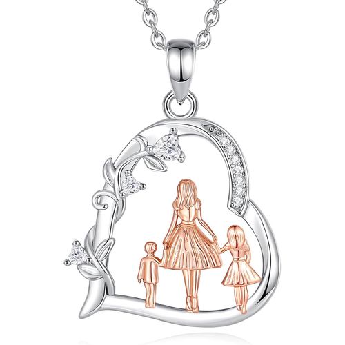 Jum-Collier Mère Et Enfant En Argent Sterling Pour Femme,Pendentif C?Ur Maman Avec Enfants,Cadeau De Fête Des Mères Pour Maman Épouse,Chaîne De 45,7 Cm