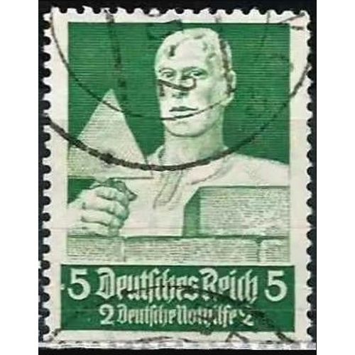 Allemagne, 3ème Reich 1934, Beau Timbre Yvert 515, Au Profit Du Secours D'hiver, Série Métiers, Le Maçon, Filigrane Croix Gammées, Oblitéré, Tbe