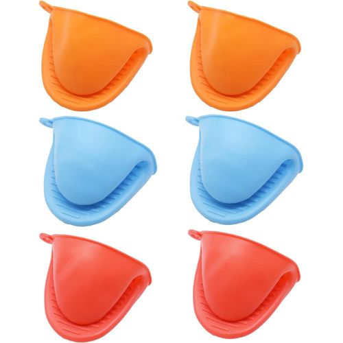Lot de 3 paires de mini gants de four en silicone épais,résistants à la chaleur,parfaits pour la cuisine,le barbecue,le barbecue (bleu + rouge + orange)