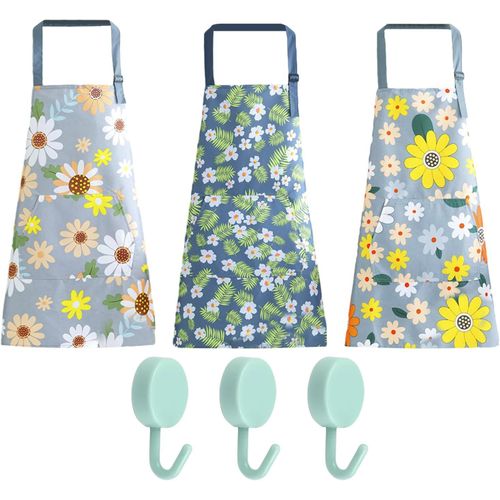 Tianyi-Lot De 3 Tabliers De Cuisine, Dos Nu, Résistants À L'eau Et À La Saleté, Réglables, Avec Poches, Adaptés Pour La Cuisine, La Salle À Manger, Le Jardinage, Bleu, 73 Cm