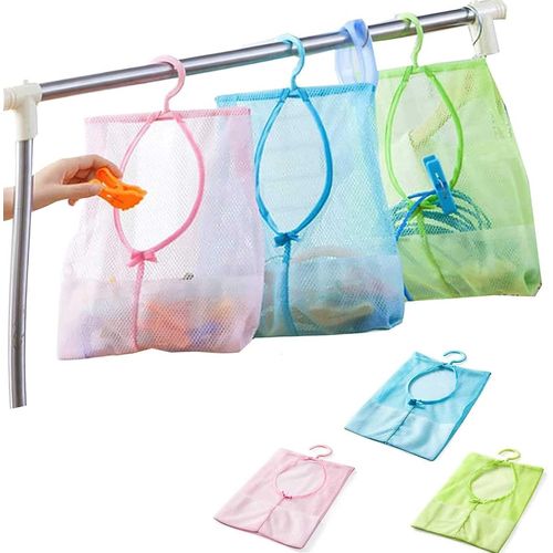 TIANYI-Lot de 3 sacs à pinces à linge, rangement à suspendre pour salle de bain, multifonction, avec crochets, pour salle de bain, garde-robe, panier à linge (bleu, rose, vert), bleu, Sac tour de cou