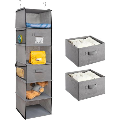 Cheng-Rangement Penderie 6 Étagères Avec 2 Tiroirs Amovibles Rangement Penderie Avec 4 Poches Pour Vêtements - Gris(30x 30 X 110cm)