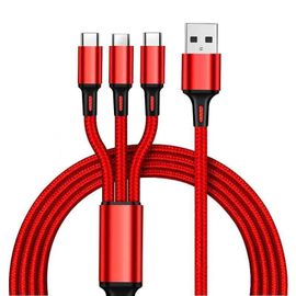 Câble Micro USB Type-C 3 en 1 pour recharge de téléphone portable Samsung,cordon de chargeur avec plusieurs ports- Red-120cm[F]