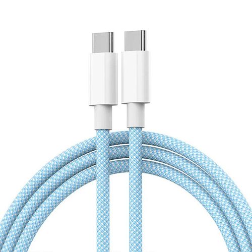 Câble de charge rapide USB de type C pour téléphone portable,cordon de chargeur tressé PD 60W,pour IPhone 15,Android,Samsung,Huawei - Type Bleu-2m
